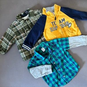 18m boys fall tops jacket bundle. Carters button down and zip up. Plaid jacket.
